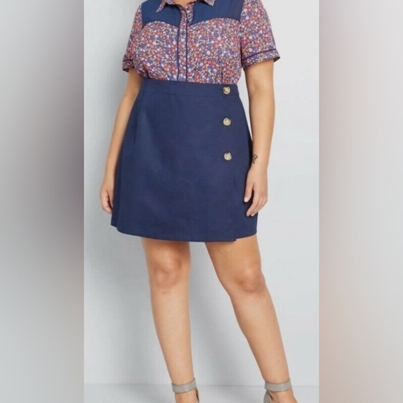 ModCloth Grammar Glam Navy Side Button Retro Mini Skirt Sz 26 Twee Retro - Picture 1 of 11